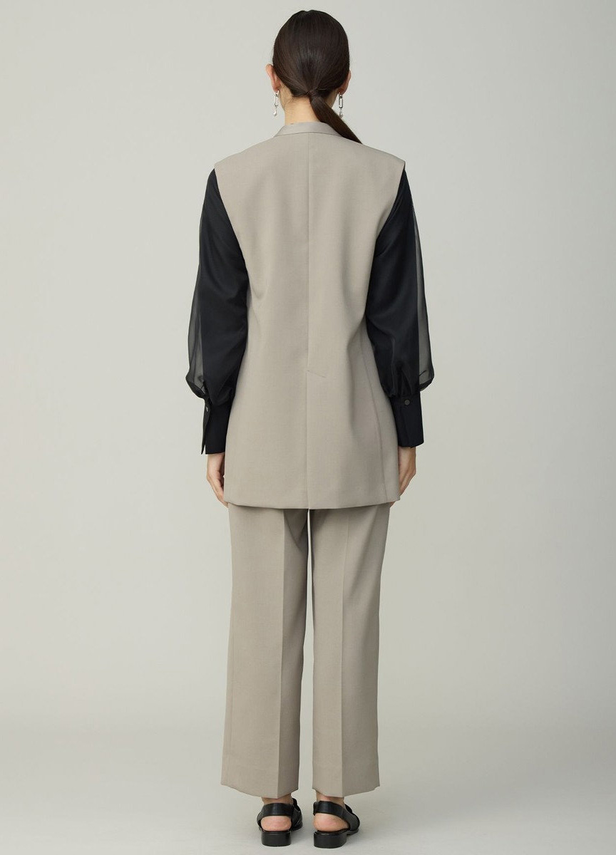 仿羊毛微光澤無領西裝背心